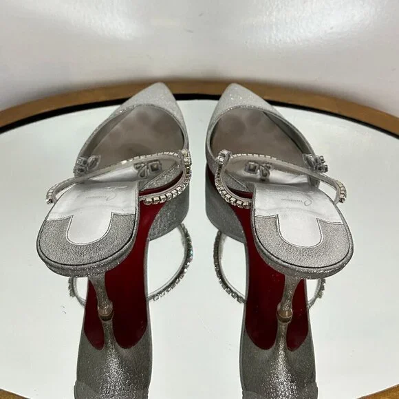 CHRISTIAN LOUBOUTIN Planet Queen 70 Glitter Leather Pump in Silver Glitter - Picture 8 of 15